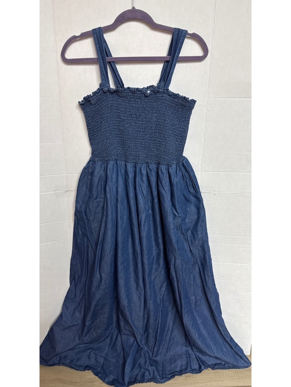 Lane Bryant Denim Maxi Dress with Smocked Bodice and Pockets Size 14/16